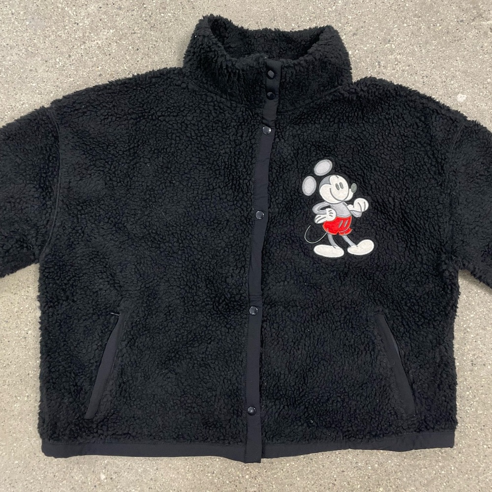 Rare Black Sherpa Zip-up Disney Mickey Mouse Embroidered size XL